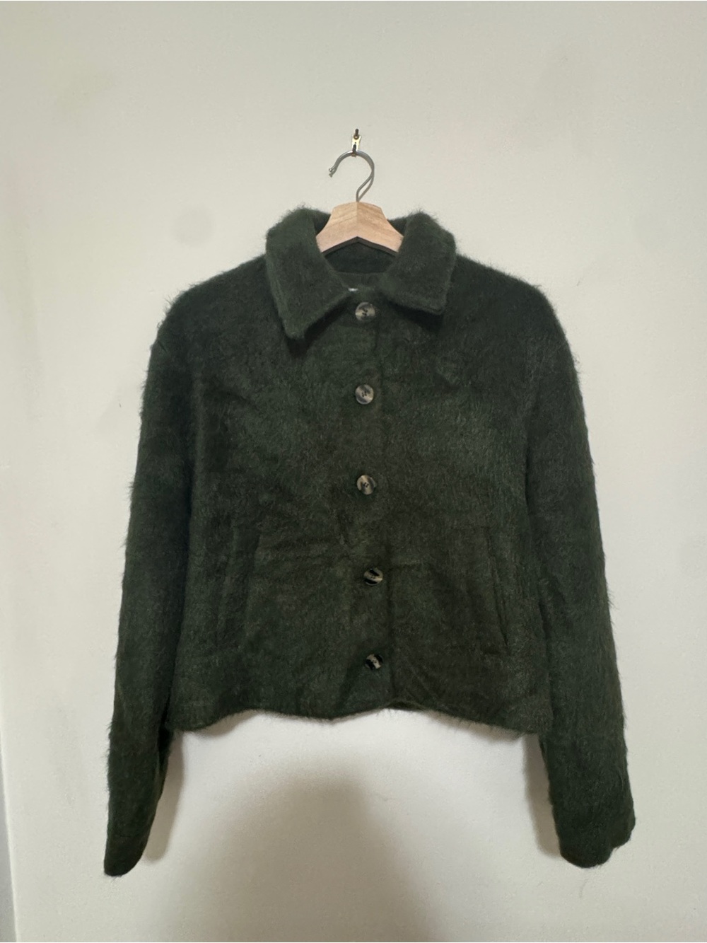 Zara Dark Green Teddy Button Jacket